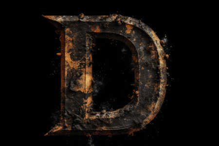 letter d, grunge style, on black background, created with generative aiの素材