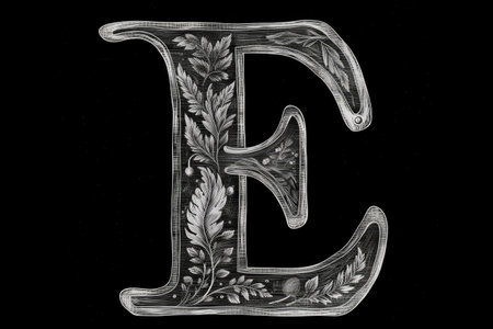 letter e, chalkboard style, on white background, created with generative aiの素材