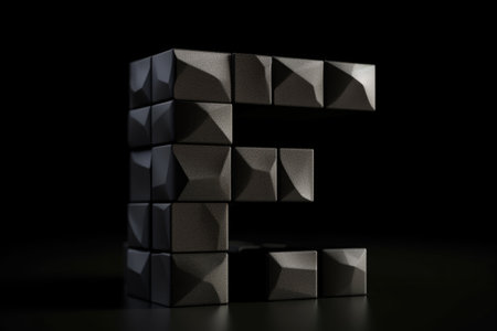 letter e, 3d block letters style, on black background, created with generative aiの素材