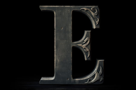 letter e, chalkboard style, on black background, created with generative aiの素材