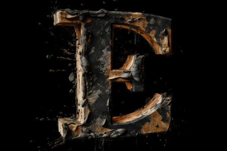 letter e, grunge style, on black background, created with generative aiの素材