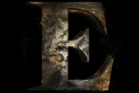 letter e, grunge style, on black background, created with generative aiの素材