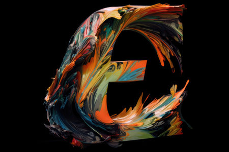 letter e, abstract expressionism style, on black background, created with generative aiの素材