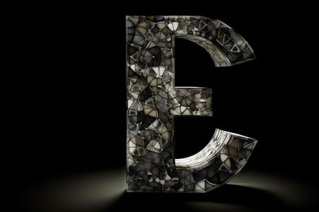 letter e, mosaic style, on black background, created with generative aiの素材