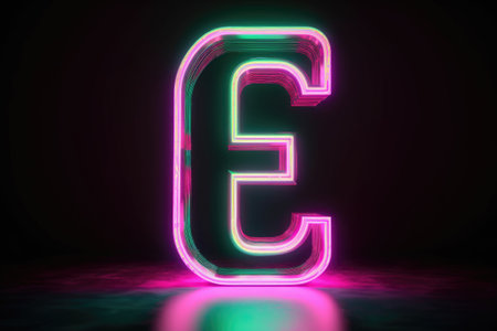 letter e, retro 80s neon style, on white background, created with generative aiの素材