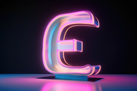 letter e, retro 80s neon style, on white background, created with generative aiの素材