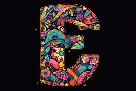 letter e, pop art style, on black background, created with generative aiの素材