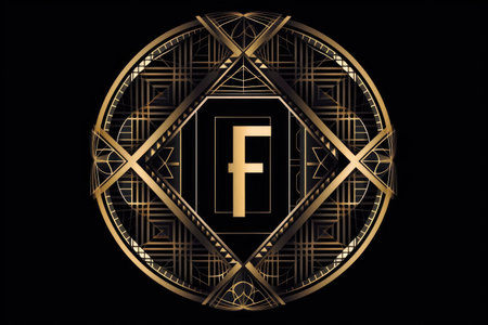 letter f, geometric patterns style, on black background, created with generative aiの素材