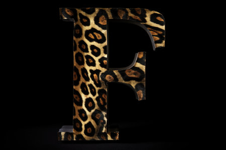 letter f, animal print style, on black background, created with generative aiの素材