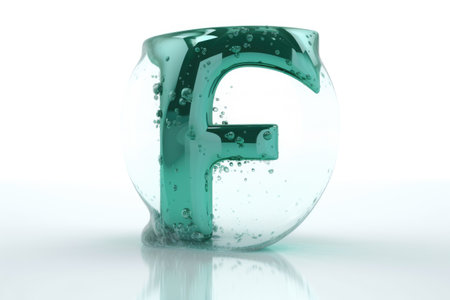 letter f, from glass, on white background, created with generative aiの素材