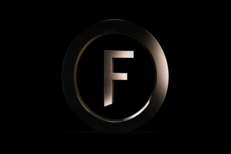 letter f, minimalist style, on black background, created with generative aiの素材