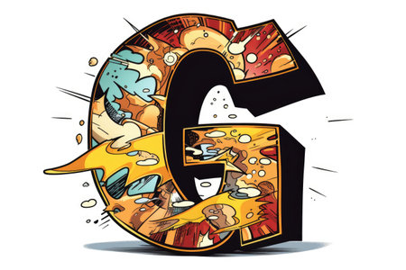 letter g, comic book style, on white background, created with generative aiの素材