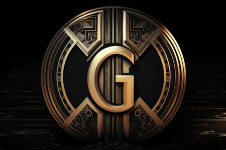 letter g, art deco style, on black background, created with generative aiの素材