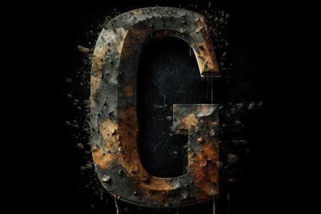 letter g, grunge style, on black background, created with generative aiの素材