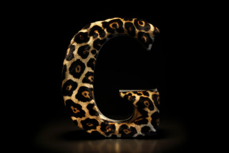 letter g, animal print style, on black background, created with generative aiの素材