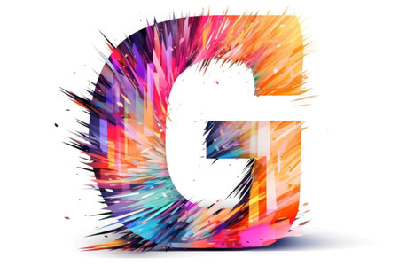 letter g, glitch effect style, on white background, created with generative aiの素材