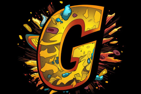 letter g, comic book style, on black background, created with generative aiの素材
