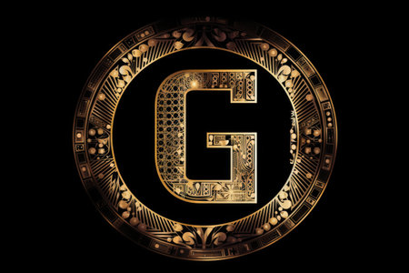 letter g, geometric patterns style, on black background, created with generative aiの素材