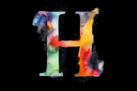 letter h, watercolor style, on black background, created with generative aiの素材