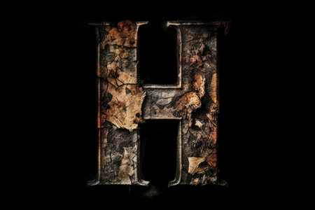 letter h, grunge style, on black background, created with generative aiの素材
