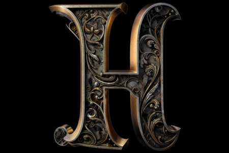 letter h, gothic style, on black background, created with generative aiの素材
