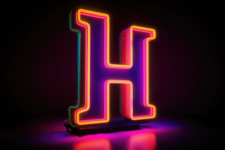 letter h, retro 80s neon style, on white background, created with generative aiの素材