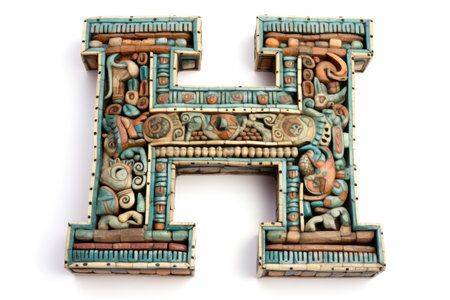 letter h, mayan style, on white background, created with generative aiの素材