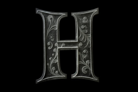 letter h, chalkboard style, on black background, created with generative aiの素材