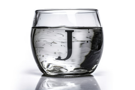 letter j, from glass, on white background, created with generative aiの素材