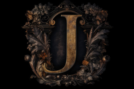 letter j, gothic style, on black background, created with generative aiの素材