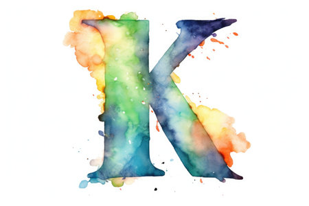 letter k, watercolor style, on white background, created with generative aiの素材