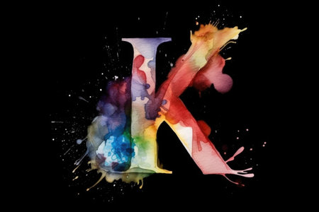 letter k, watercolor style, on black background, created with generative aiの素材