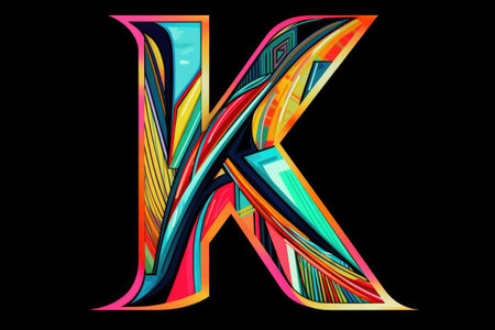 letter k, pop art style, on black background, created with generative aiの素材