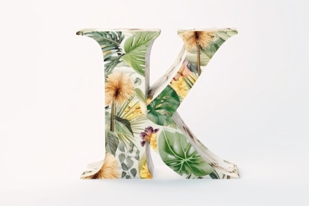 letter k, tropical style, on white background, created with generative aiの素材