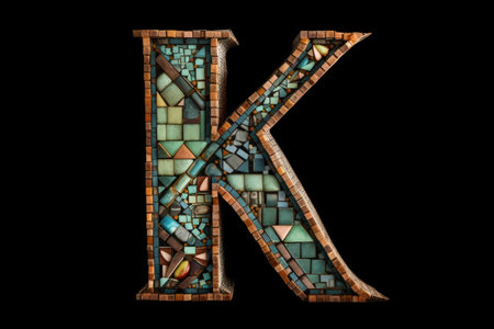 letter k, mosaic style, on black background, created with generative aiの素材