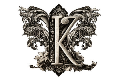 letter k, gothic style, on white background, created with generative aiの素材