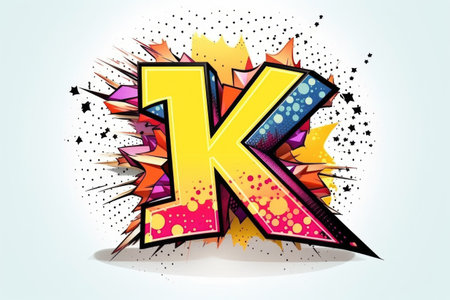 letter k, pop art style, on white background, created with generative aiの素材