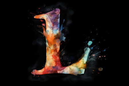 letter l, watercolor style, on black background, created with generative aiの素材