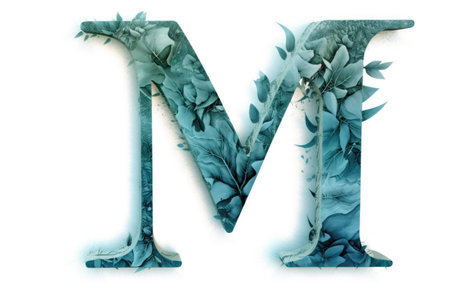 letter m, oceanic, on white background, created with generative aiの素材
