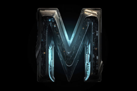 letter m, futuristic style, on black background, created with generative aiの素材