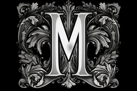 letter m, gothic style, on white background, created with generative aiの素材