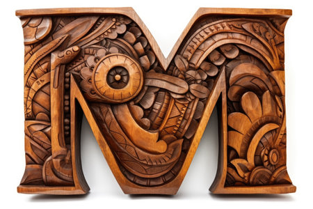 letter m, mayan style, on white background, created with generative aiの素材