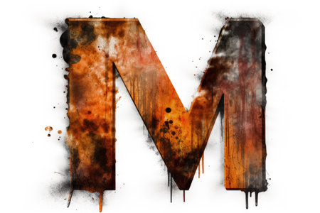 letter m, grunge style, on white background, created with generative aiの素材