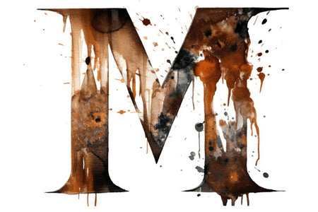 letter m, stencil, on white background, created with generative aiの素材