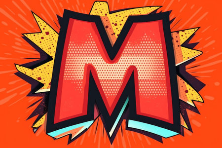 letter m, pop art style, on white background, created with generative aiの素材