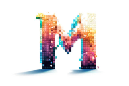 letter m, pixel art style, on white background, created with generative aiの素材