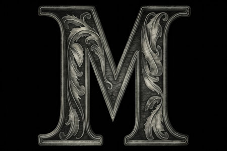 letter m, chalkboard style, on black background, created with generative aiの素材