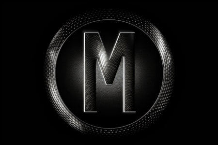 letter m, halftone style, on black background, created with generative aiの素材