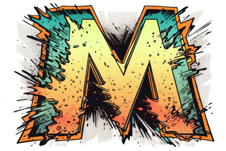 letter m, comic book style, on white background, created with generative aiの素材