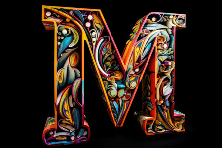 letter m, graffiti style, on black background, created with generative aiの素材